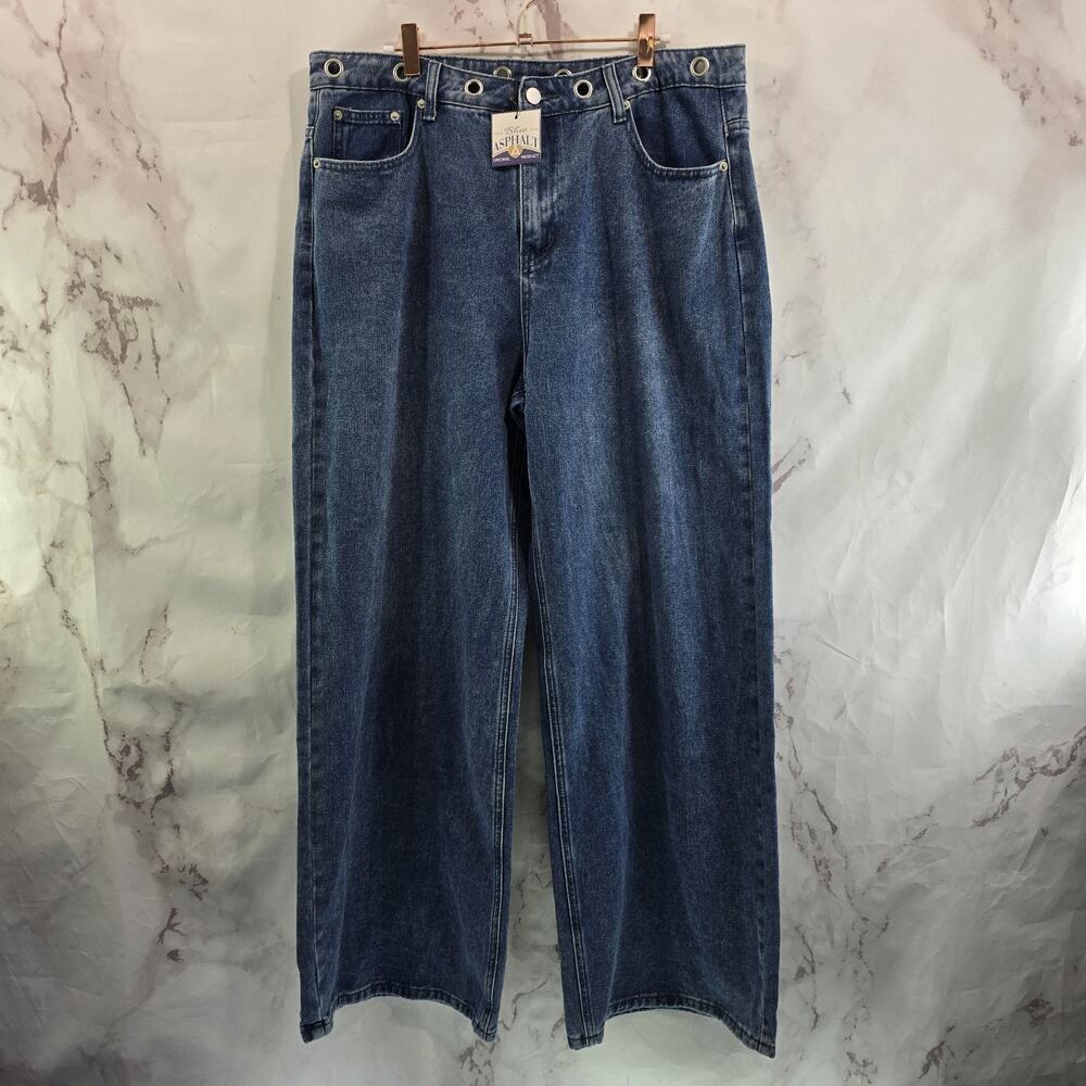 Y2K Baggy Jeans Size XL 36 X 30 Wide Leg Denim Grommet Y2K Vtg Retro